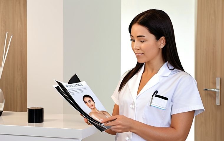 **Image Prompt 2:**
A sleek, minimalist medical spa reception area. A knowledgeable and confident Medical Spa Consultant is explaining a skincare treatment plan to a client. She is holding brochures detailing advanced skincare products and procedures. The setting is clean and professional, with a focus on advanced skincare knowledge and treatment expertise. Subtly hint at a higher earning potential with elements suggesting a salary range of $45,000 - $70,000+.