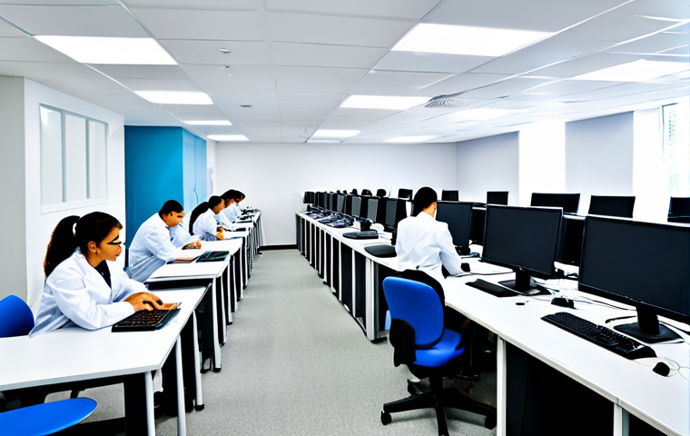 Professional Testing Center**

"A bright and modern testing center, rows of computers with fully clothed individuals taking exams, proctors supervising, clean and organized environment, focus on concentration and professionalism, appropriate attire, safe for work, perfect anatomy, correct proportions, natural pose, high quality, professional, modest, family-friendly."

**