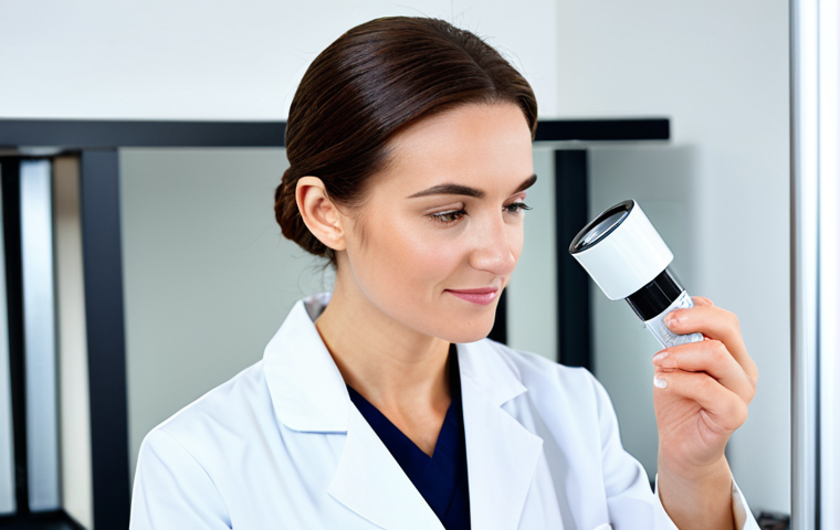 뷰티컨설턴트 주요 자격증 목록 - **Image Prompt:** "A certified skincare specialist, fully clothed in a professional lab coat, examin...