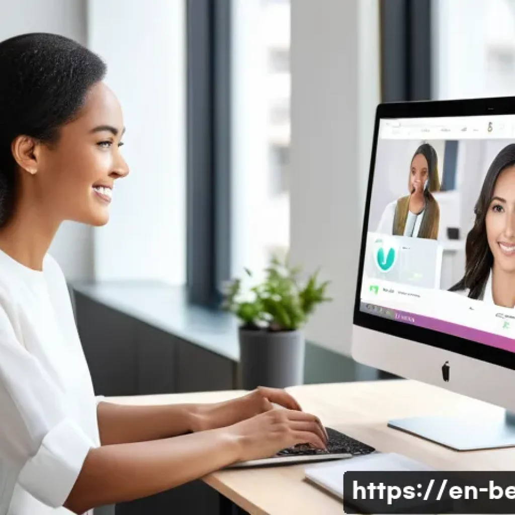 뷰티컨설턴트 관련 업계 동향 연구 - A modern beauty consultant conducting a virtual skincare consultation via a sleek laptop in a bright...