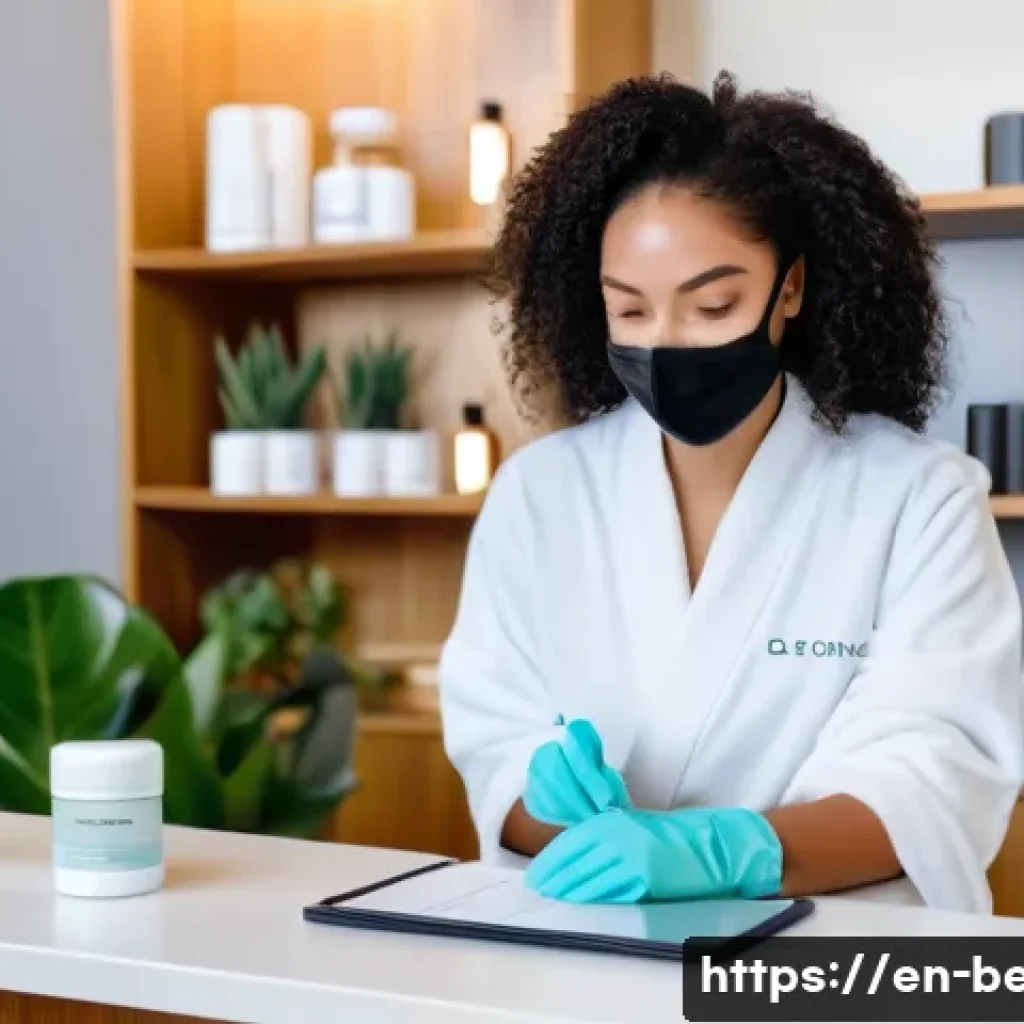 뷰티컨설턴트 시험 난이도 - A professional skincare consultation scene in a modern spa setting, featuring a diverse female esthe...