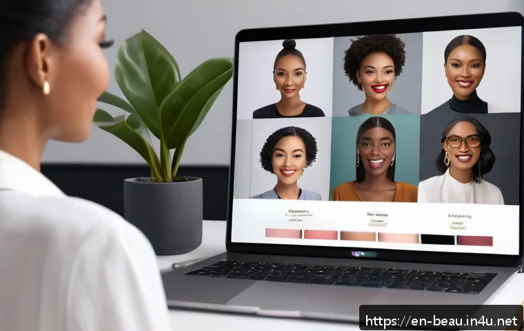 뷰티컨설턴트 관련 산업 조사 사례 - A modern beauty consultant conducting a virtual consultation with a diverse client visible on a slee...