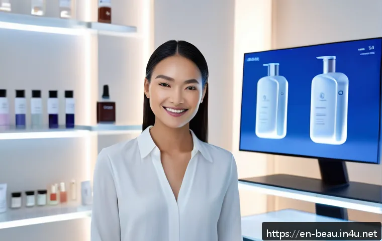 뷰티컨설턴트 주요 시장 분석 사례 - A modern beauty consultant in a sleek, bright studio using advanced AI-powered skin analysis tools o...