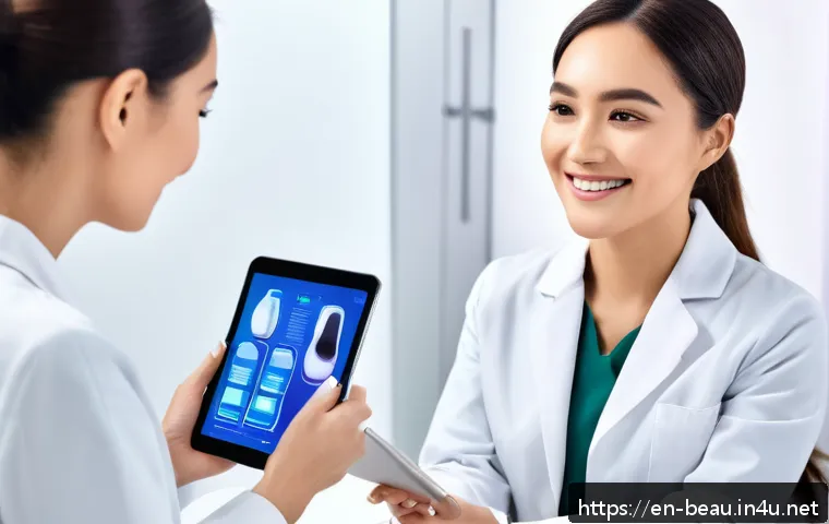 뷰티컨설턴트 자격증 인기 순위 - A professional beauty consultant in a modern, bright skincare clinic setting, wearing a stylish, mod...